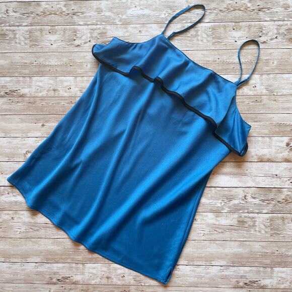 Ann Taylor Cami Top Bright Blue Flounced Ruffle Spaghetti Strap Size XS New - Picture 4 of 12
